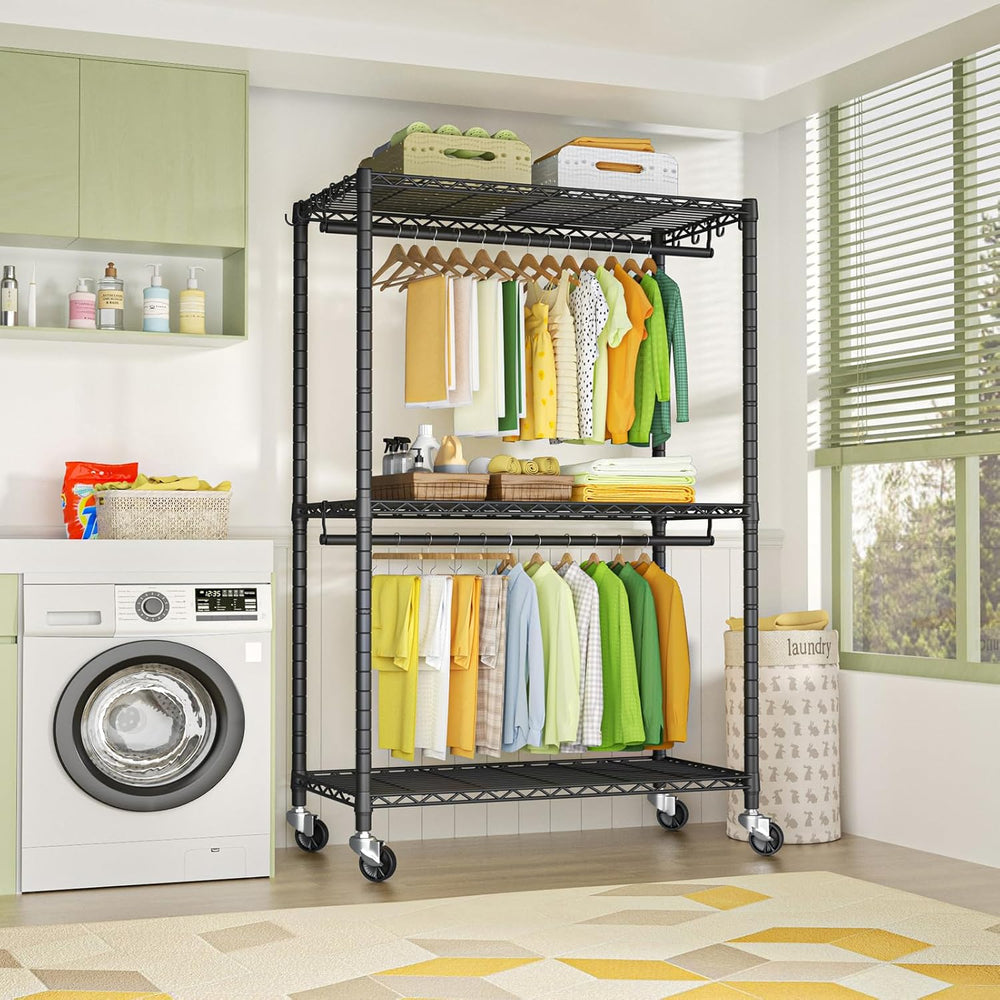 FUTASSI Rolling Clothes Rack, Clothing Racks for Hanging Clothes, Black