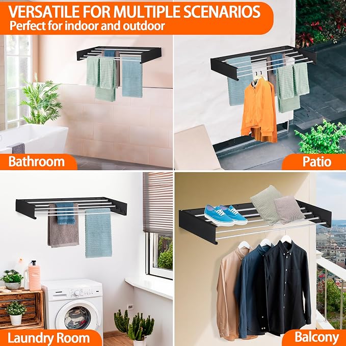 FOCHIER F Laundry Drying Rack Wall Mounted Clothes Drying Rack Collapsible - Image 4