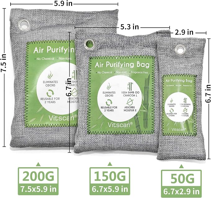 8 Pack Bamboo Charcoal Air Purifying Bag, Activated Charcoal Bags Odor Absorber - Image 9