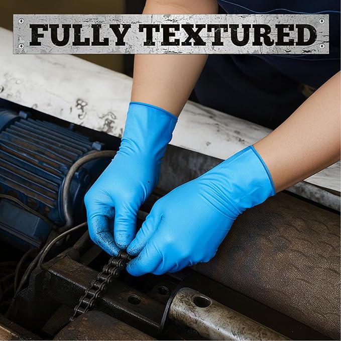 TitanFlex Heavy-Duty Blue Nitrile Gloves, Fully Textured, Mechanic Disposable - Image 3