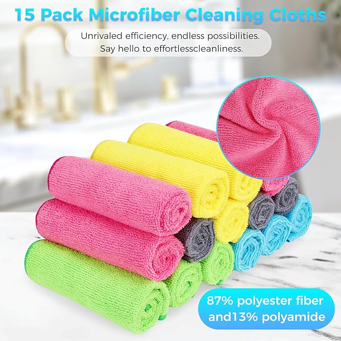 15pcs Microfiber Cleaning Cloth Lint Free, Streak Free, Non-Abrasive, Reusable - Image 8