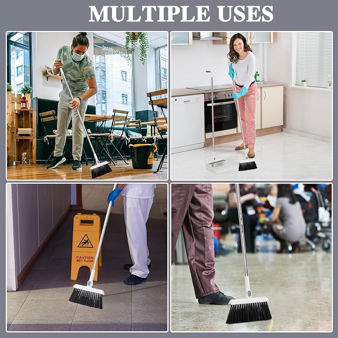 Suclain 4 Set 8 Pcs Broom and Dustpan Set 47 Inch Long Handle Brooms - Image 7