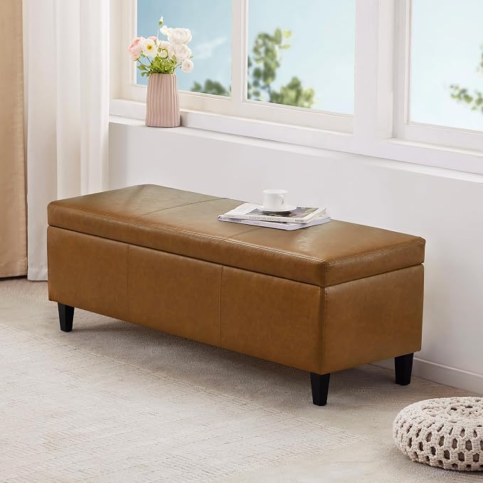 HUIMO Faux Leather Storage Ottoman Bench 50.3 Inch Extra Long PU Upholstered - Image 5