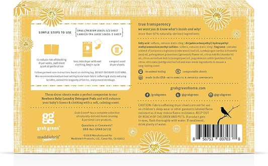 Grab Green Newborn Baby Dryer Sheets, 40 Sheets, Chamomile Scent, Plant and - Image 2