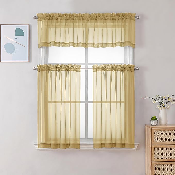 Chyhomenyc Sheer Valances for Windows 2 Pack, Small Window Curtains for Living - Image 2