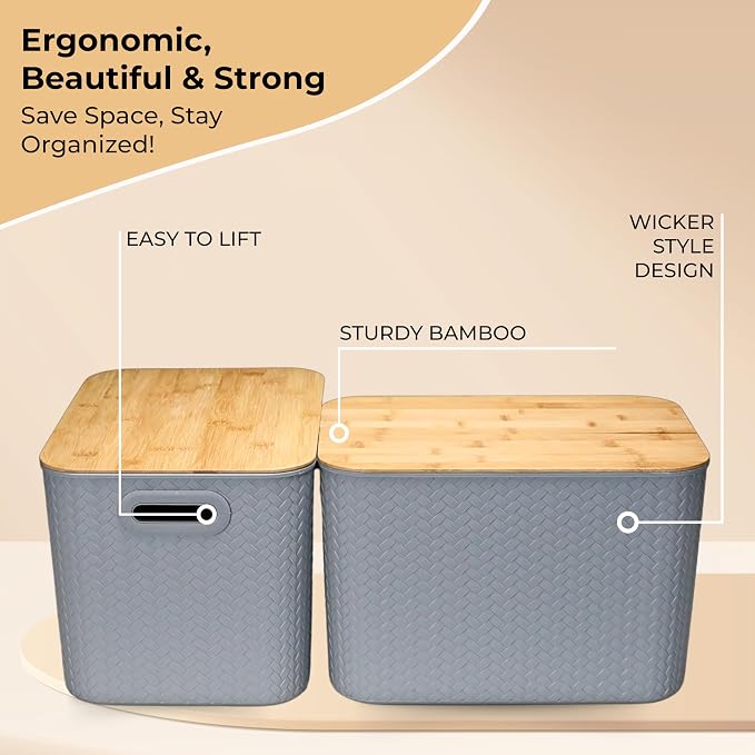 Storage Bins with Bamboo Lid – Stackable, and Home – Elegant Wicker-Style - Image 4