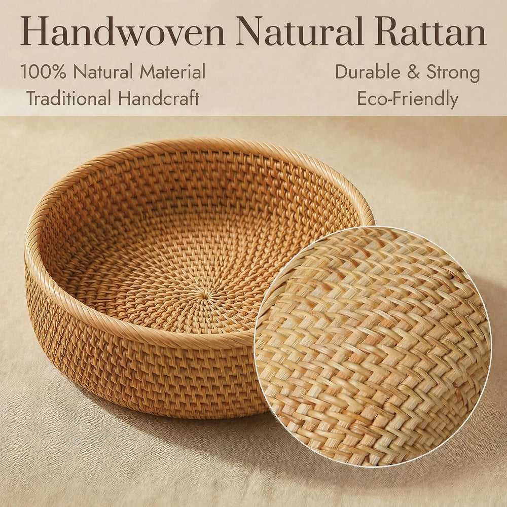 YANGQIHOME Fruit Basket, Wicker Basket Rattan Fruit Bowls, Round Bread Basket...