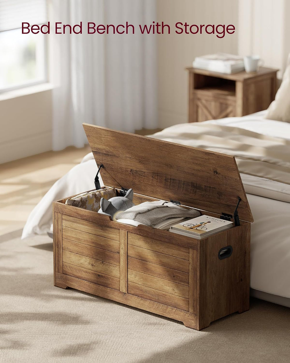 VASAGLE Storage Chest, 39.4 Inches Width Bench with 2 Safety Hinges