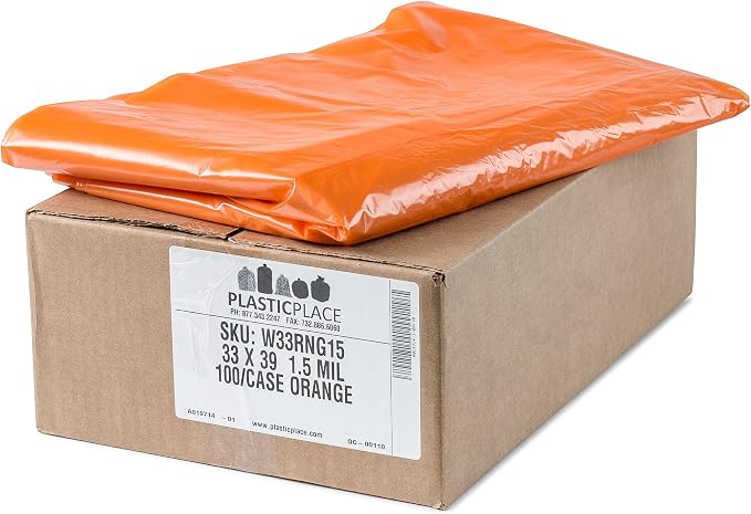 Plasticplace 32-33 Gallon Trash Bags │ 1.5 Mil │ Orange Garbage Can Liners │ - Image 2