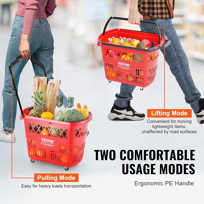 VEVOR Shopping Carts with Handles, 39L Plastic Rolling Shopping Basket with - Image 5