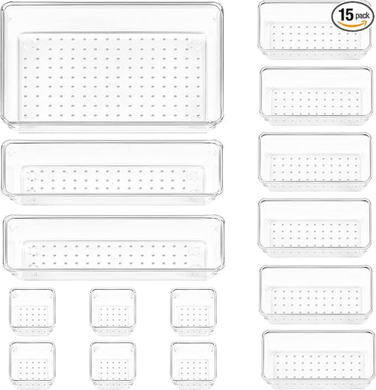 Vtopmart 15 PCS Clear Plastic Drawer Organizers Set, 4-Size Versatile Bathroom by Vtopmart