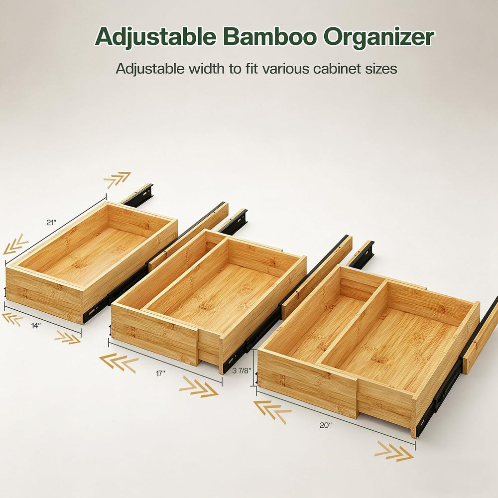 BAMEOS 2-Pack 14" to 20" Adjustable Width Soft Close Slide Out Bamb...