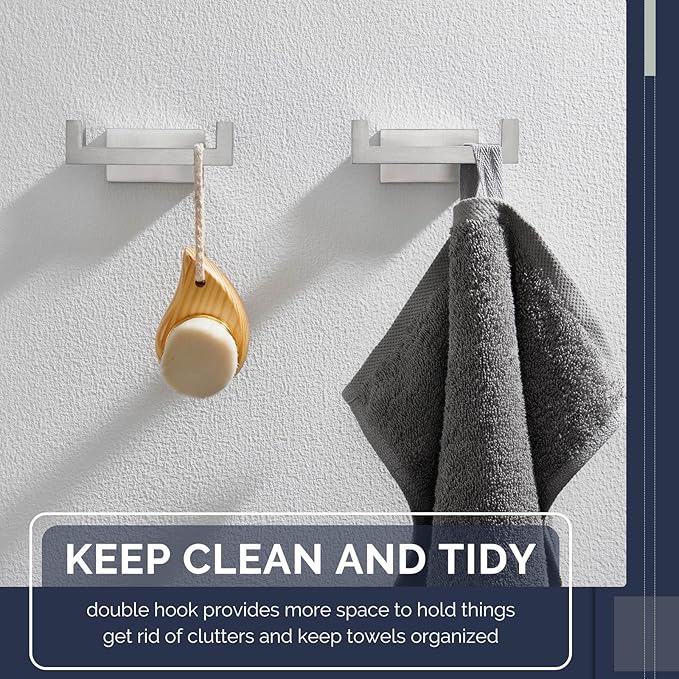 Angle Simple Bathroom Double Hook 2 PCS, SUS304 Stainless Steel Hand Towel - Image 7