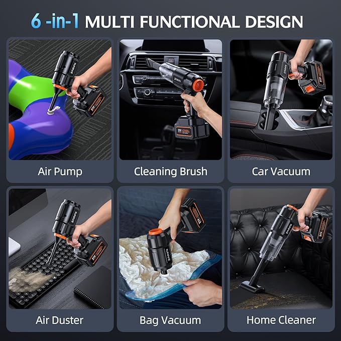 Car Vacuum Portable Cordless, 40000Pa High Power Dust Buster, 6-in-1 Handheld - Image 5