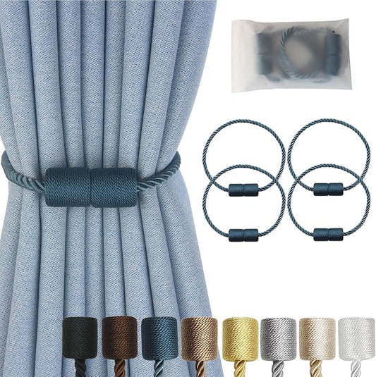 Magnetic Curtain Tiebacks 4 Pack Blue Curtain Rope Tieback Curtain Holders by CURTAINTIEBACKS