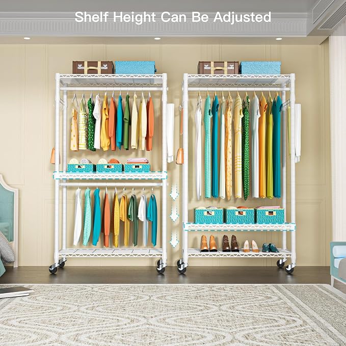 FUTASSI P1 Heavy Duty Garment Rack, 3 Tiers Adjustable Rolling Metal Closet - Image 3