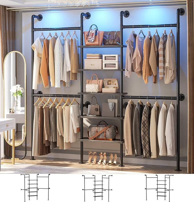 Aheaplus Industrial Pipe Clothing Rack, Reversible 6.42FT Clothes Rack - Image 2