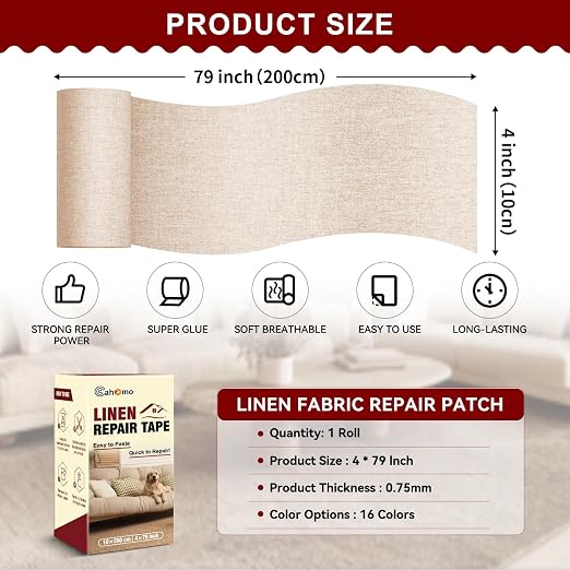 Linen Repair Tape 4x79 inch, Self Adhesive Fabric Patches, Linen Patch Tape Kit - Image 2