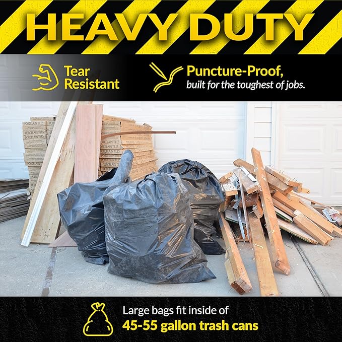 Reli. Contractor Garbage Bags 55 Gallon | 20 Trash Bags | Heavy Duty | Black - Image 3