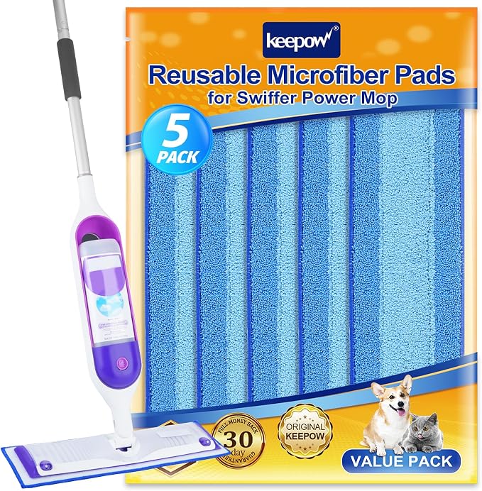 Reusable Mop Pads for Swiffer PowerMop, 5 Pack Microfiber Mop Pad Refills by KEEPOW