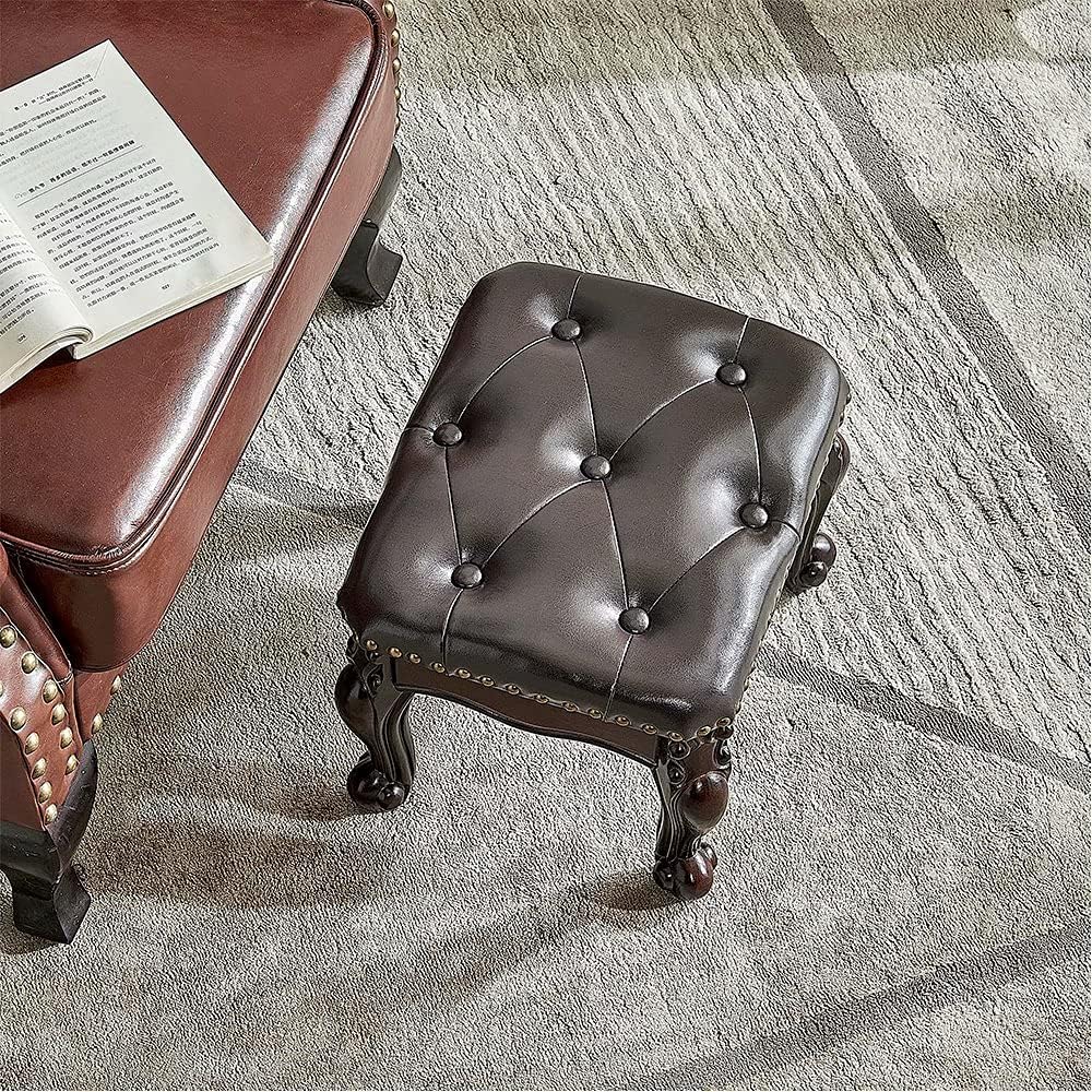 Footstool and Ottomans Small Foot Stool with Fiber Leather Wooden Foot Rest U...