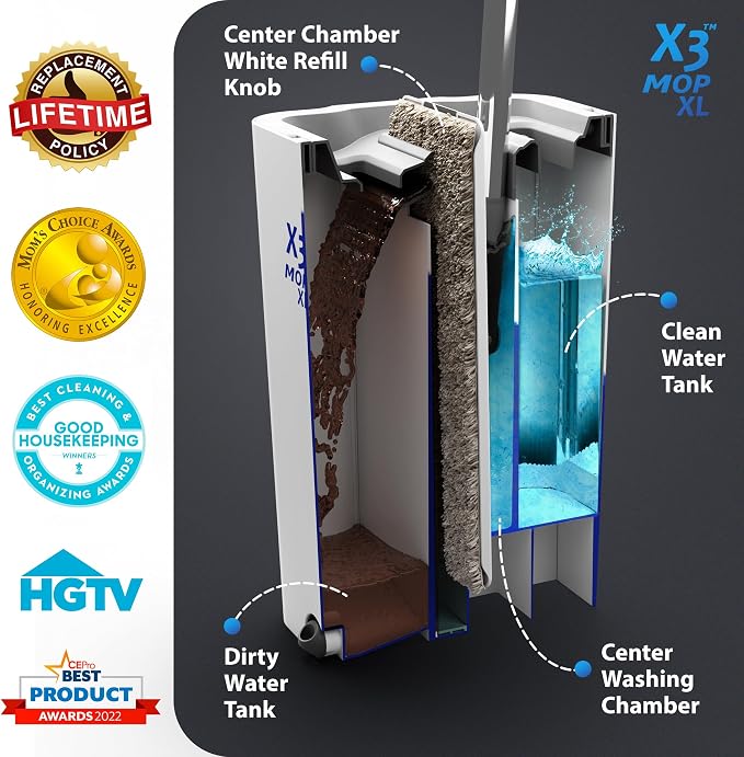 X3 Mop XL, Separates Dirty and Clean Water, 3-Chamber Design, Flat Mop and - Image 3