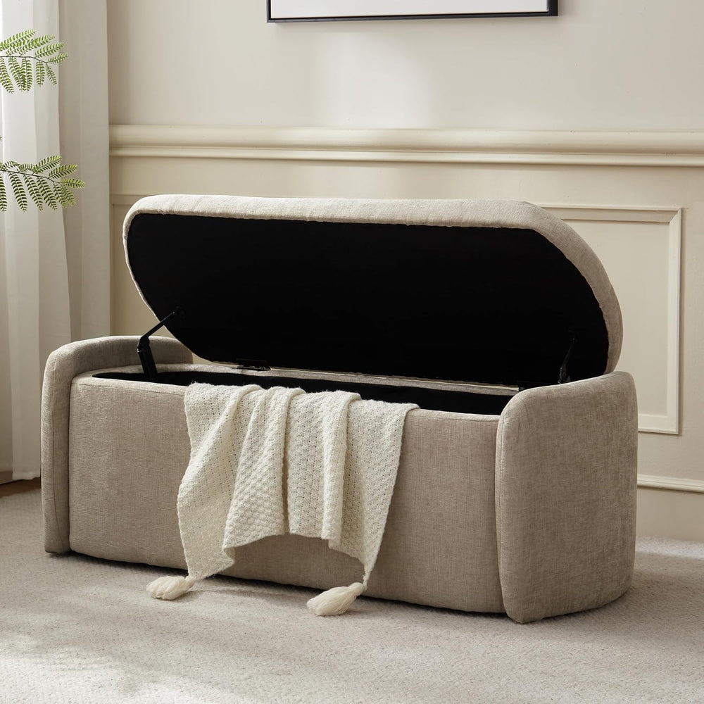 VKNOW Storage Bench, Upholstered Storage Ottoman Bench with Hinge, Khaki