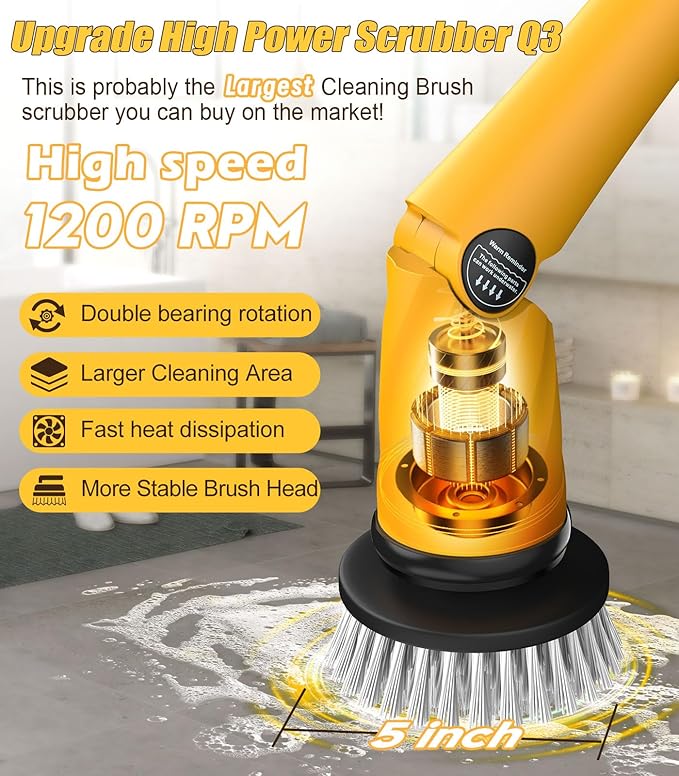 Qimedo Electric Spin Scrubber Extra Large Brush Q3, 6000 mAh Best Battery Power - Image 2