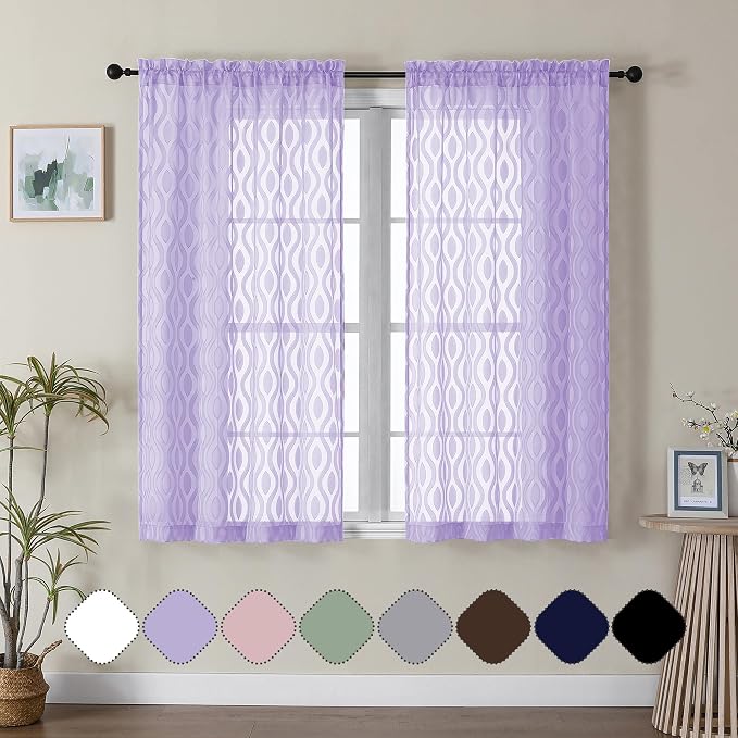 Aiyufeng Light Purple Sheer Curtains 54 Inch Length 2 Panels, Soft Lightweight by Aiyufeng