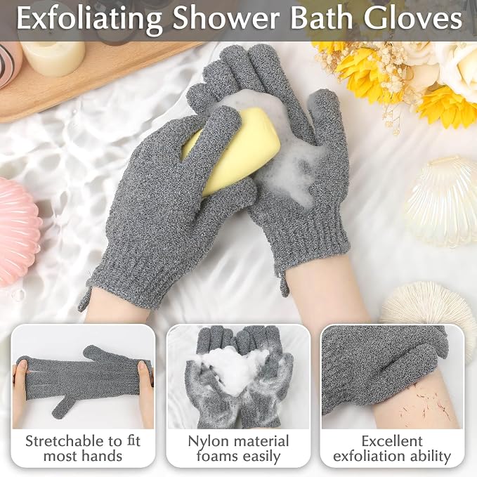 Anezus Exfoliating Back Scrubber Bath Gloves Set, Exfoliating Shower Towel - Image 3