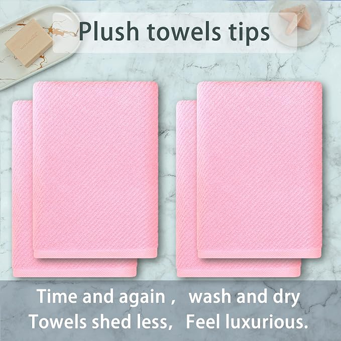 VOOVA & MOVAS Pink Bath Towels Set of 4, Large 30" x 56" - Image 3