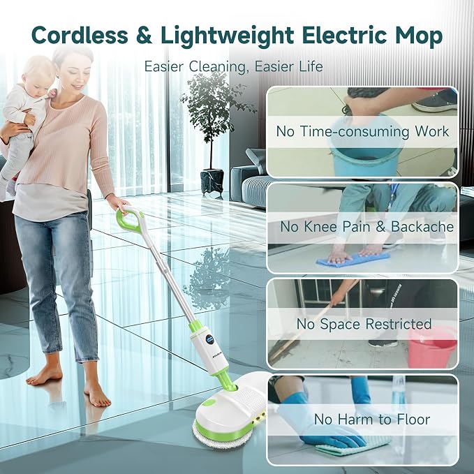 AlfaBot Cordless Electric Mop for Floor Cleaning, Dual Spin Mop - Image 8