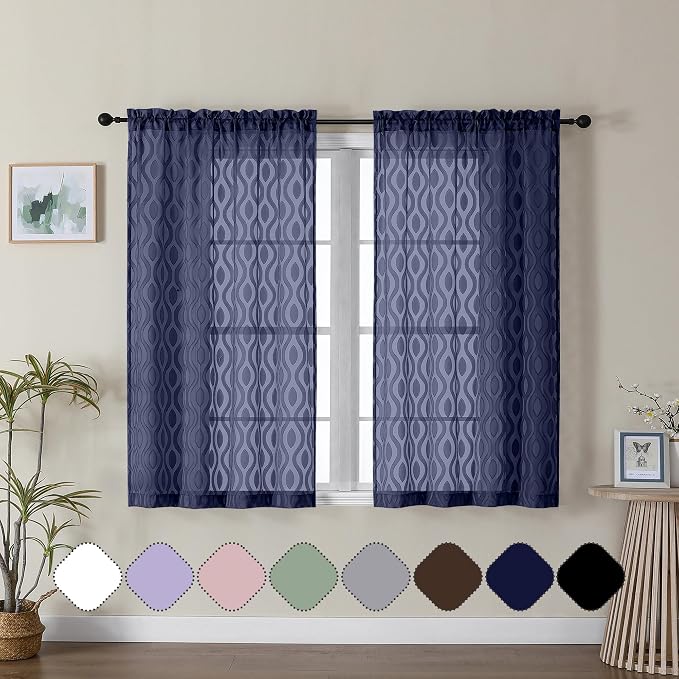 Aiyufeng Navy Curtains 45 Inch Length 2 Panels Set, Farmhouse Soft Airy by Aiyufeng