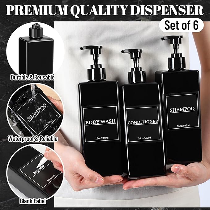 Tanlade 6 Pcs Shampoo and Conditioner Dispenser Bottles 16oz Modern Shower Soap - Image 3