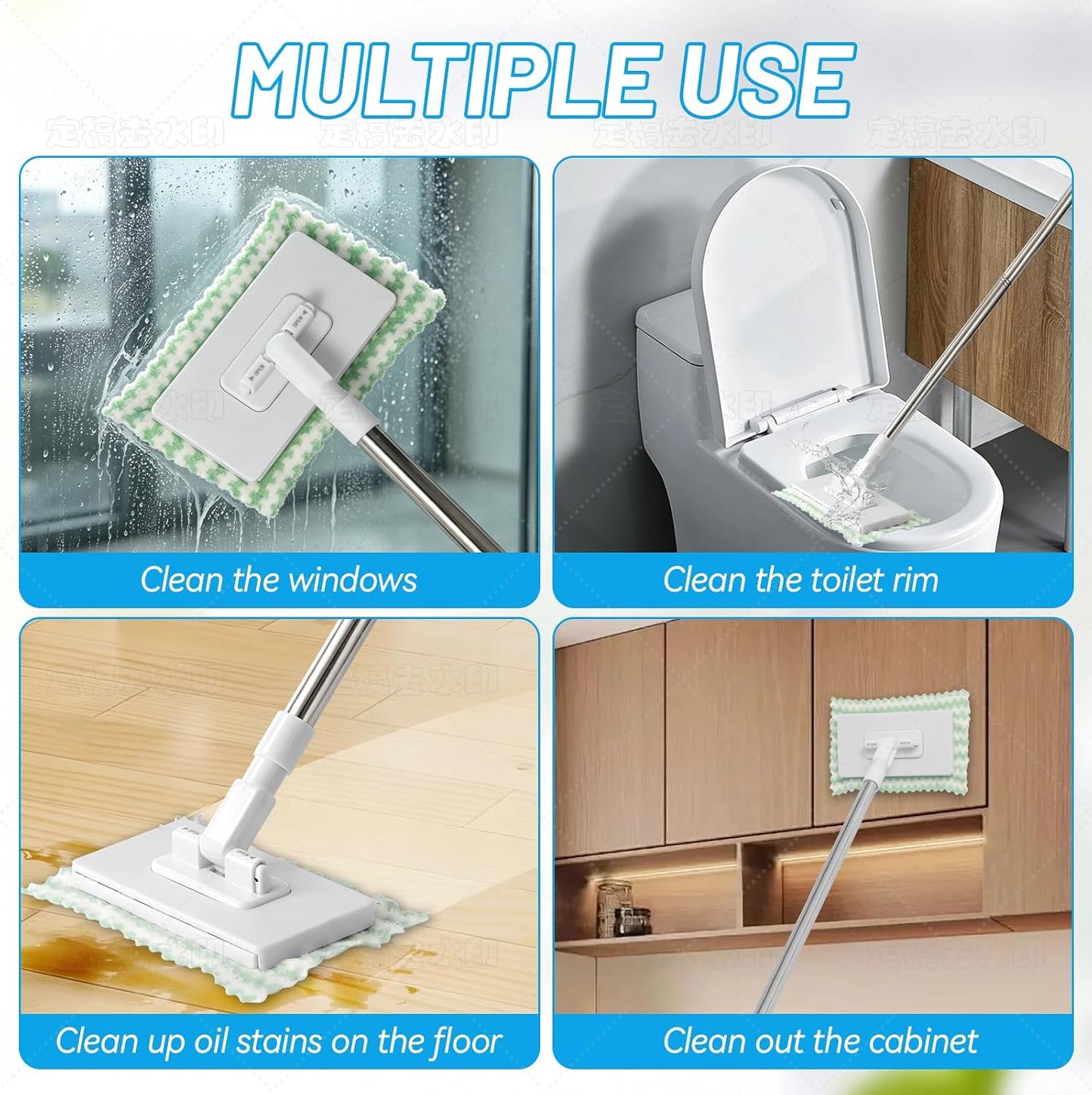 Upgraded Zero Touch Snap Grip Mini Mop, Hands Free Push Pull Handle, Easy Cloth Change Portable Cleaner for Kitchen Bathroom Car, 1 Mop & 10 Reusable Washable Cloths
