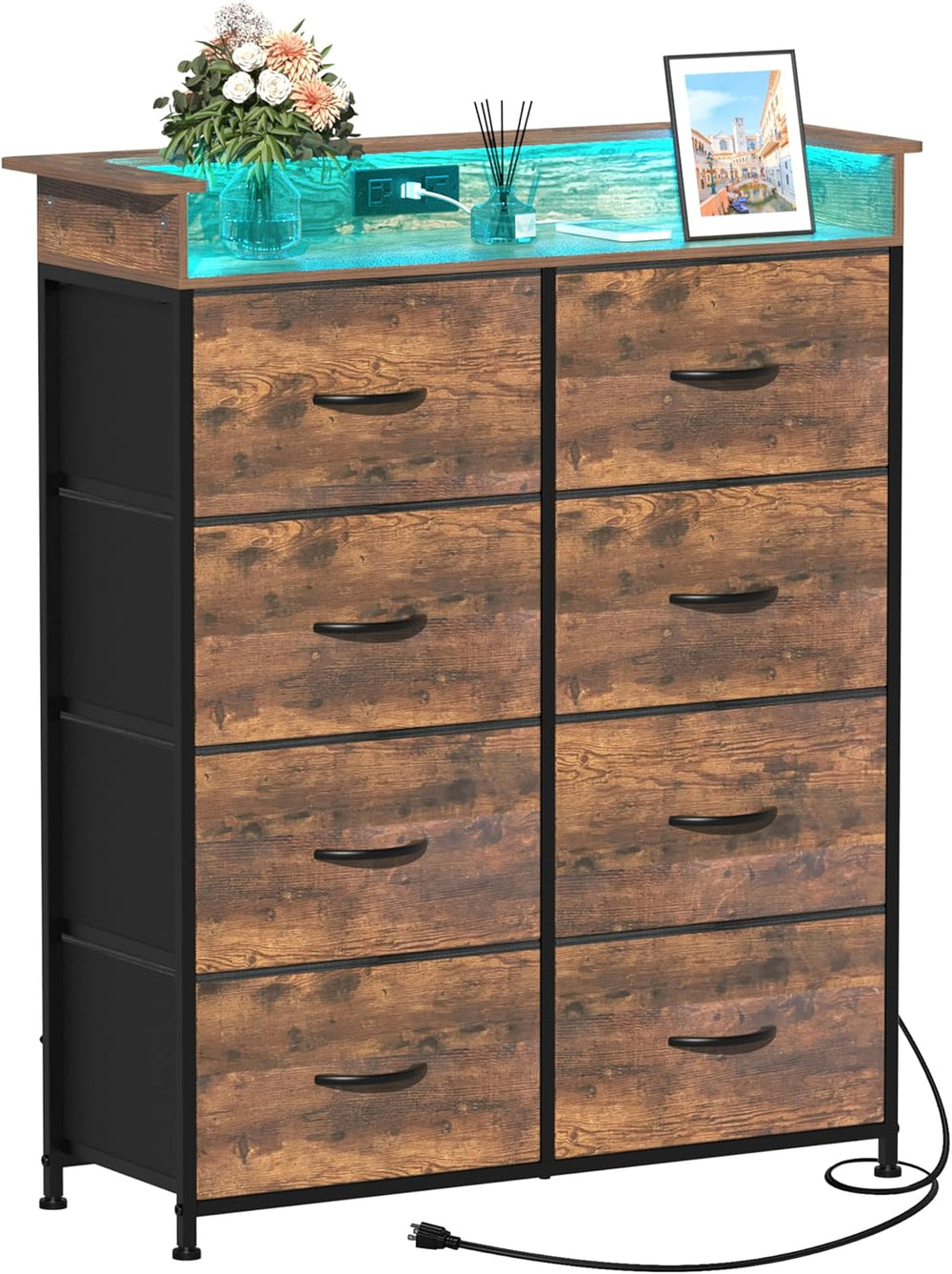 Tall Dresser for Bedroom with Charge Station 8 Drawers Dresser with LED Light...