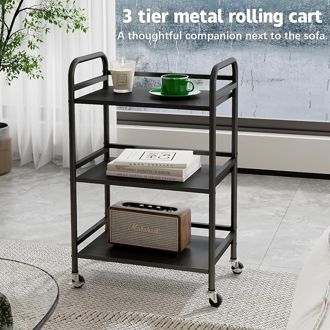 HDANI 3 Tier Rolling Cart Shelves, Heavy Duty Multifunctional Metal - Image 3