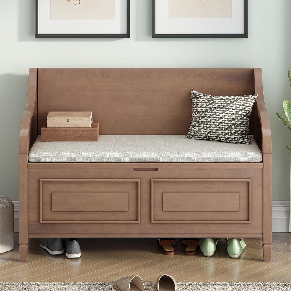 SOFTSEA 41.9" Storage Bench with Back, Entryway Shoe Bench with Cushion ...
