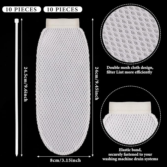 LEIFIDE 10 Pieces Lint Traps for Washing Machine Hose and Cable Ties Set - Image 2