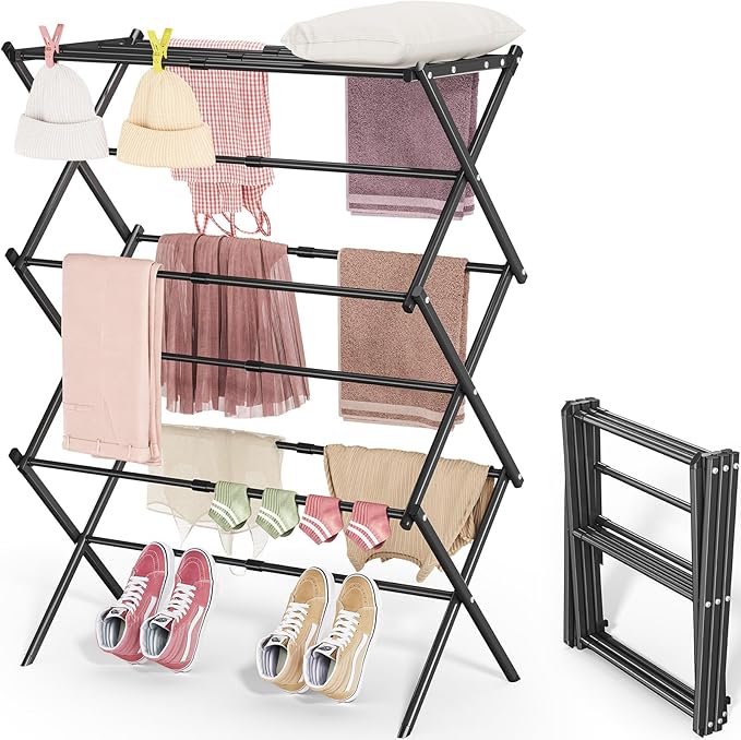 APEXCHASER Clothes Drying Rack, 3-Tier Laundry Drying Rack by APEXCHASER