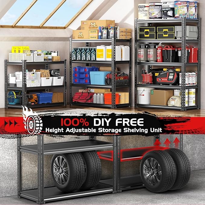 TigerParty 2050LBS Heavy Duty Garage Shelving, 5-Tier Adjustable Storage Shelves - Image 8