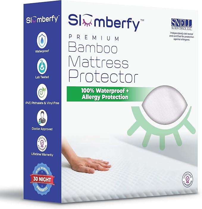Waterproof Mattress Protector by Slumberfy | Hypoallergenic Bamboo Mattress by Slumberfy