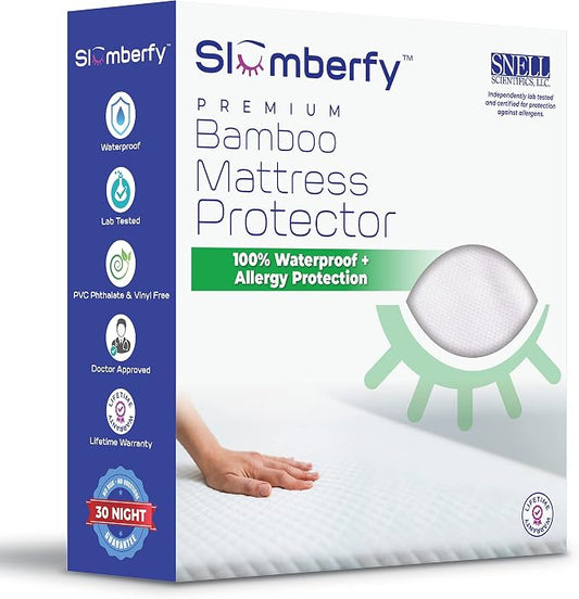 Waterproof Mattress Protector by Slumberfy | Hypoallergenic Bamboo Mattress by Slumberfy