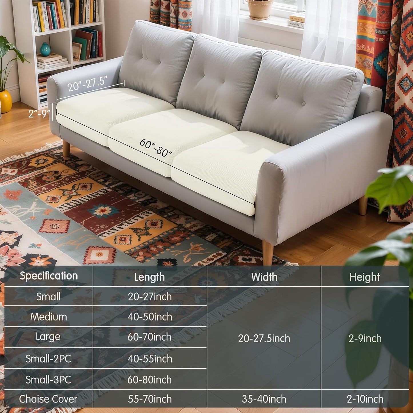 Hokway Stretch Couch Cushion Covers, 3 Piece Individual Sofa Cushion Slipcovers，Jacquard Sofa Seat Slipcover Set, Non-Slip Protector for Cushion (Creamwhite,Small-3PC)