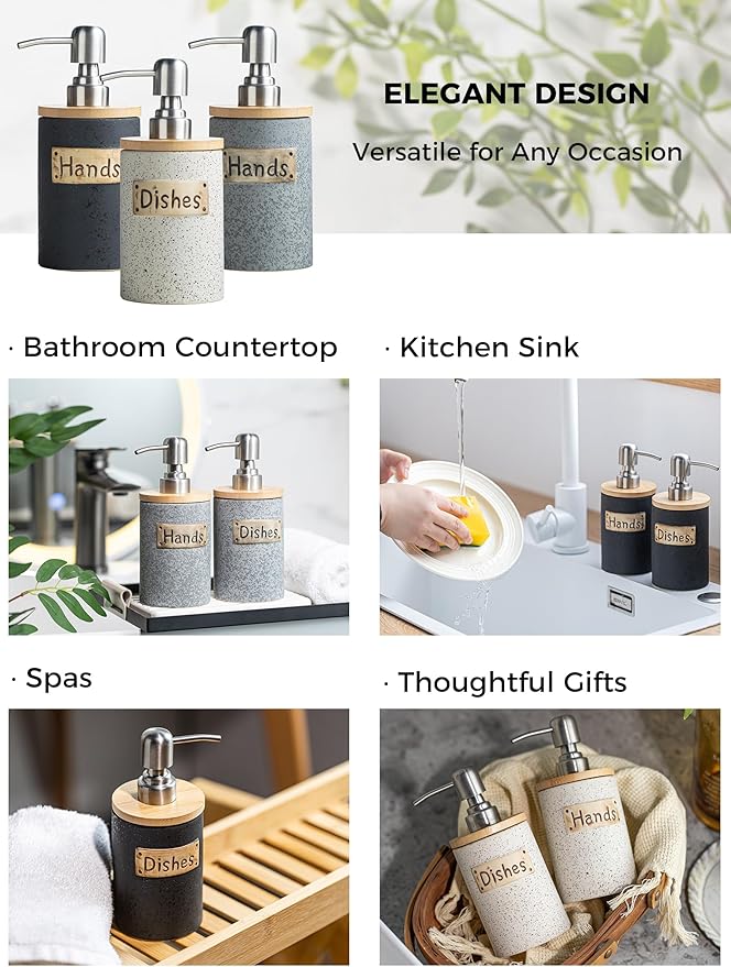 Kitchen Soap Dispenser Set, Ceramic Hand and Dish Soap Dispenser - Image 5