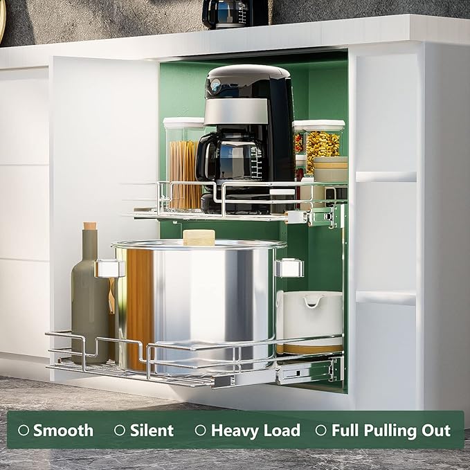 LOVMOR 2 Tier Individual Pull Out Cabinet Organizer 20" W x 21" D, Slide Out - Image 2