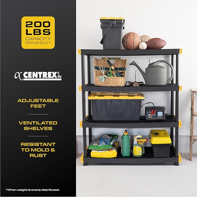 BLACK & YELLOW, 4-Tier Heavy Duty Plastic Storage Shelving Unit, 200lbs/shelf - Image 5