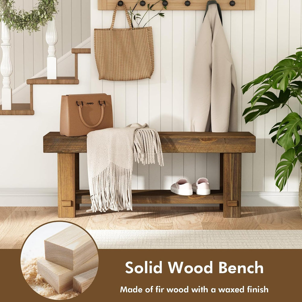 HOKYHOKY Solid Wood Entryway Bench - 42.6" Farmhouse Long Narrow Benches
