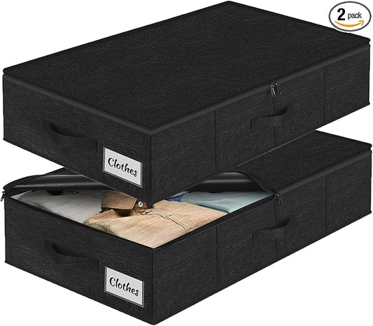 Under Bed Storage Container Bins 2 Pack, Low Profile Foldable Underbed Clothes by KUKIKAN