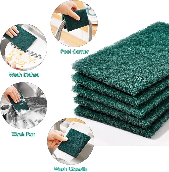 Heavy Duty Scour Pads Sponge Dish Scrubber Non-Scratch Green Reusable Household - Image 3